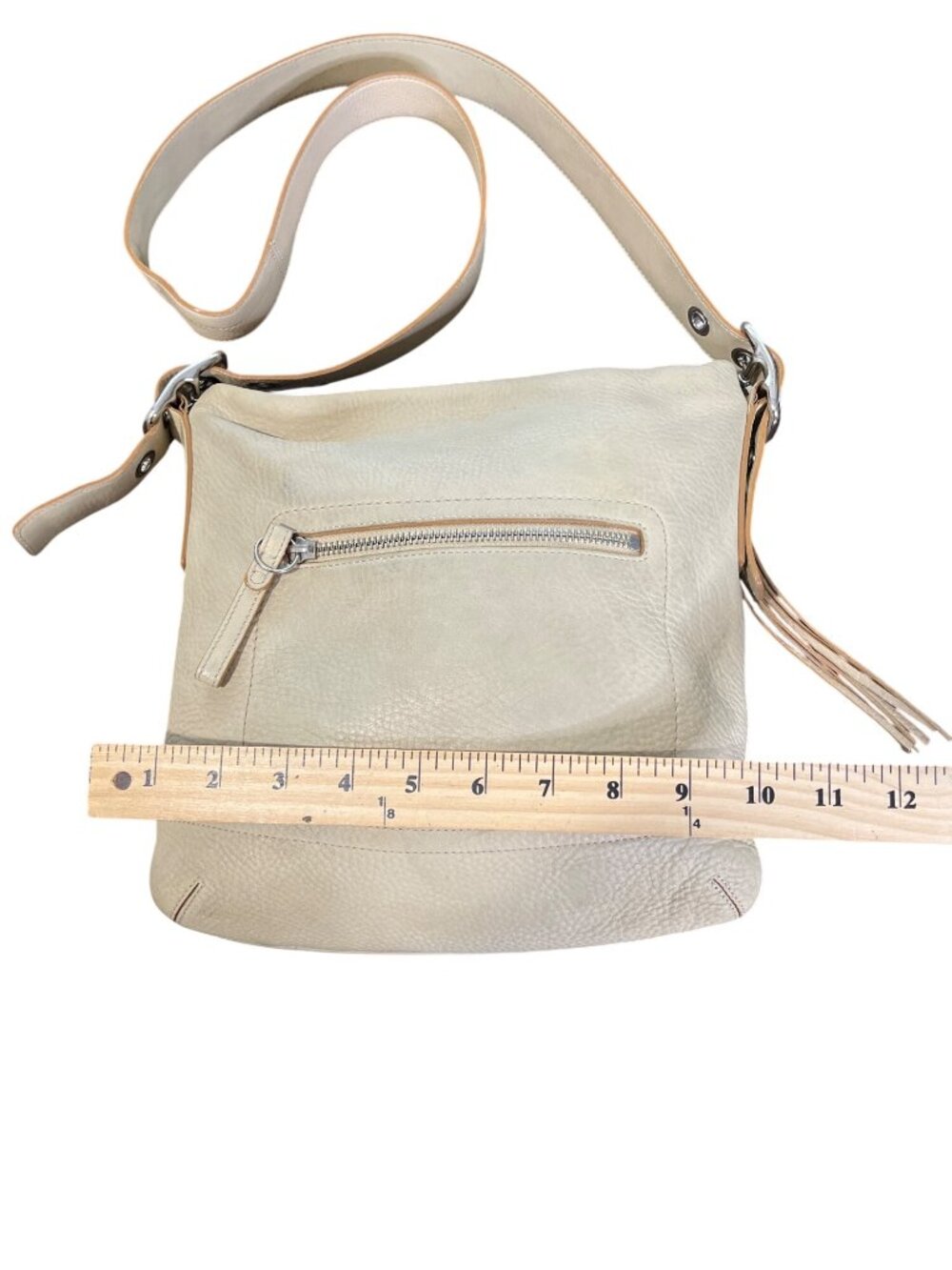 Coach Pebbled Leather Crossbody Bag With Front Zipper Pocket Messenger Beige - Picture 9 of 10